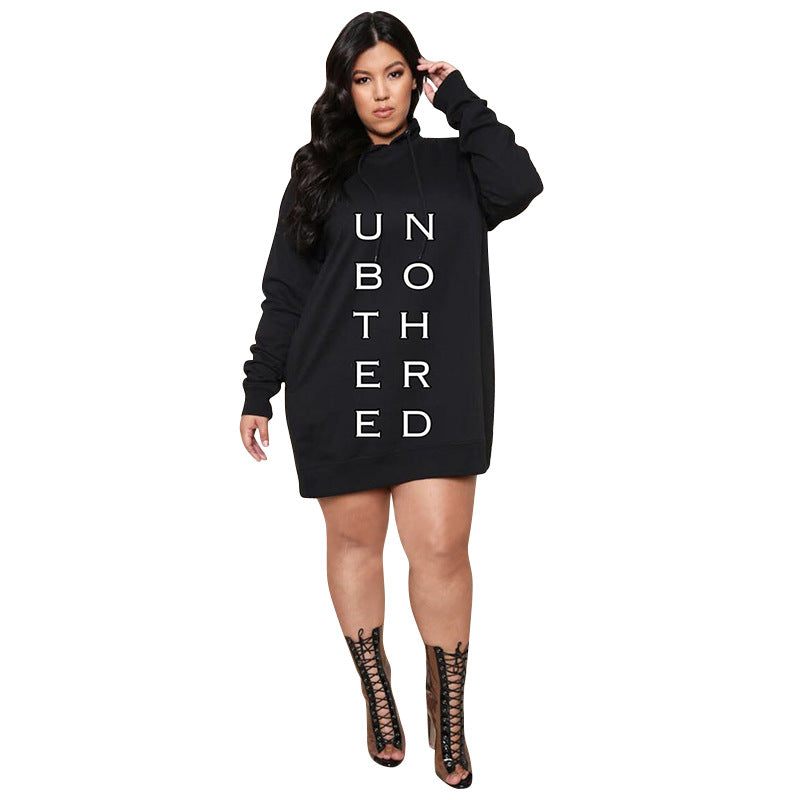 Plus Size Dresses for Women Letter Print Hoodie Casual Loose Mini Dress Sweat Suits Spring Clothes
