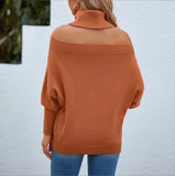 Womens Off Shoulder Sweaters Turtleneck Oversized Batwing Sweaters Sexy Pullover Knit Sweater