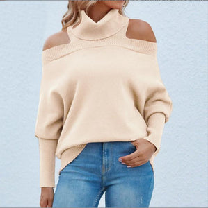 Womens Off Shoulder Sweaters Turtleneck Oversized Batwing Sweaters Sexy Pullover Knit Sweater